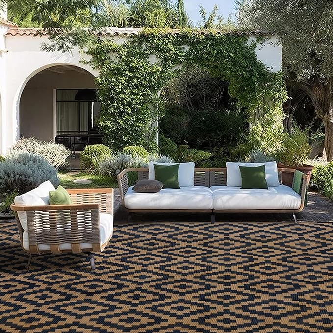 SAND MINE Reversible Mats, Plastic Straw Rug, Modern Area Rug, Large Floor Ma...