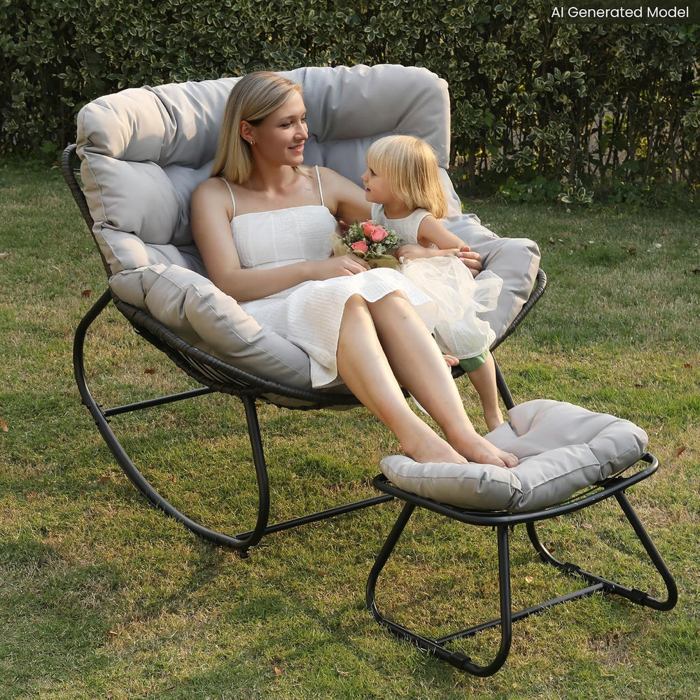 Wisteria Lane Patio Rocking Chair with Ottoman, Oversized Papasan Chair