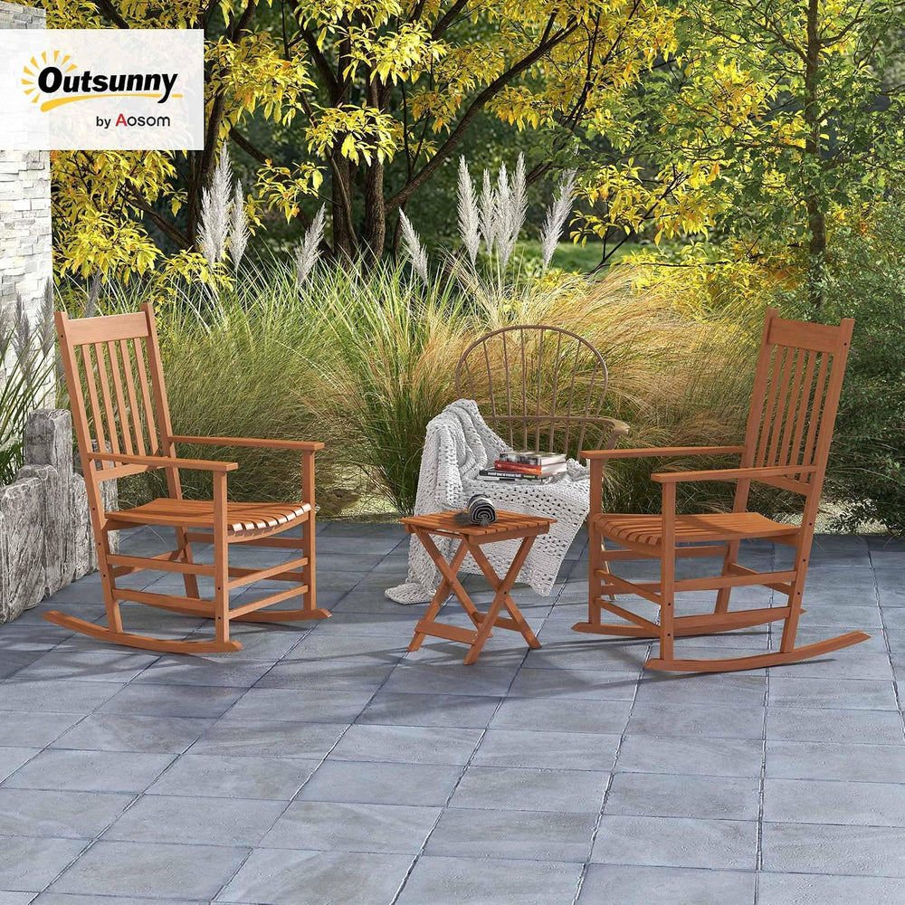 Outsunny Outdoor Rocking Chair Set of 2 with Side Table for Patio Teak