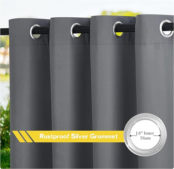 NICETOWN Canvas Outdoor Curtains for Patio Waterproof 2 Panels, Thermal Insul...