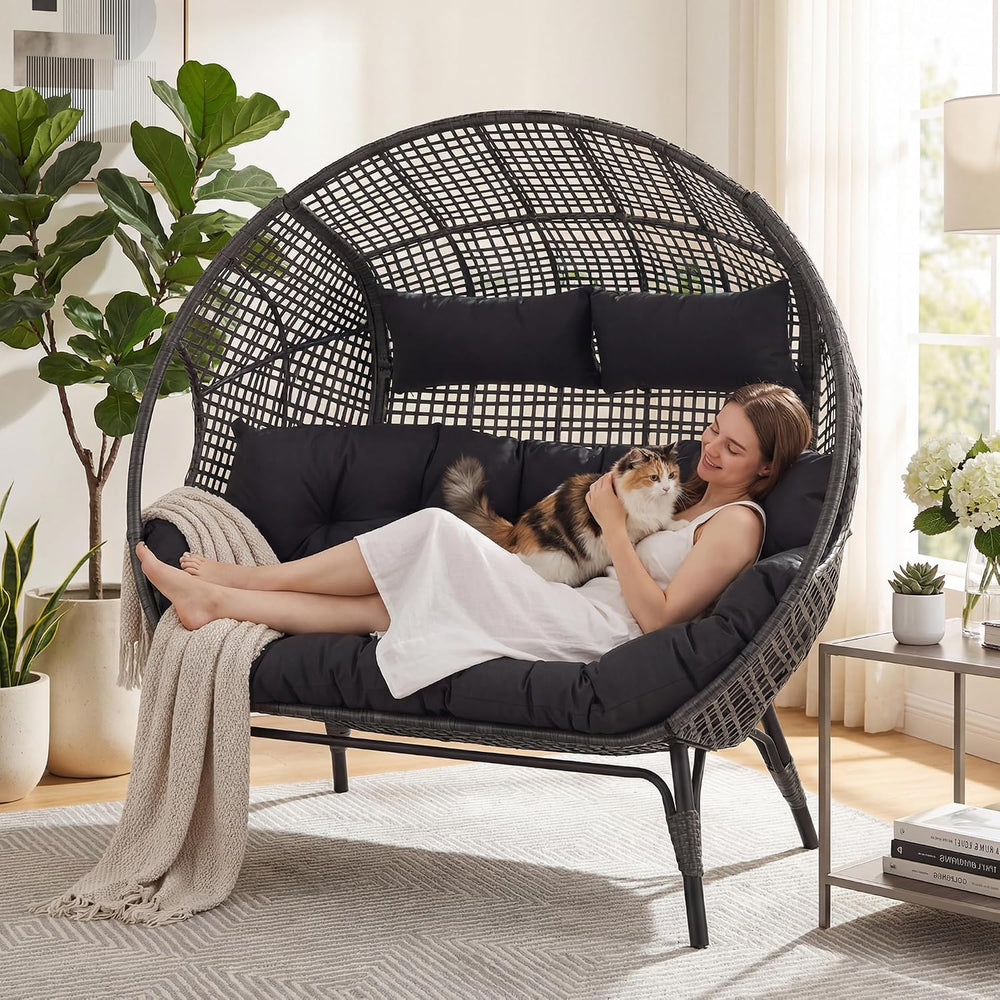 RADIATA Double Egg Chair Outdoor, 2 Person Wicker Patio Lounge Loveseat