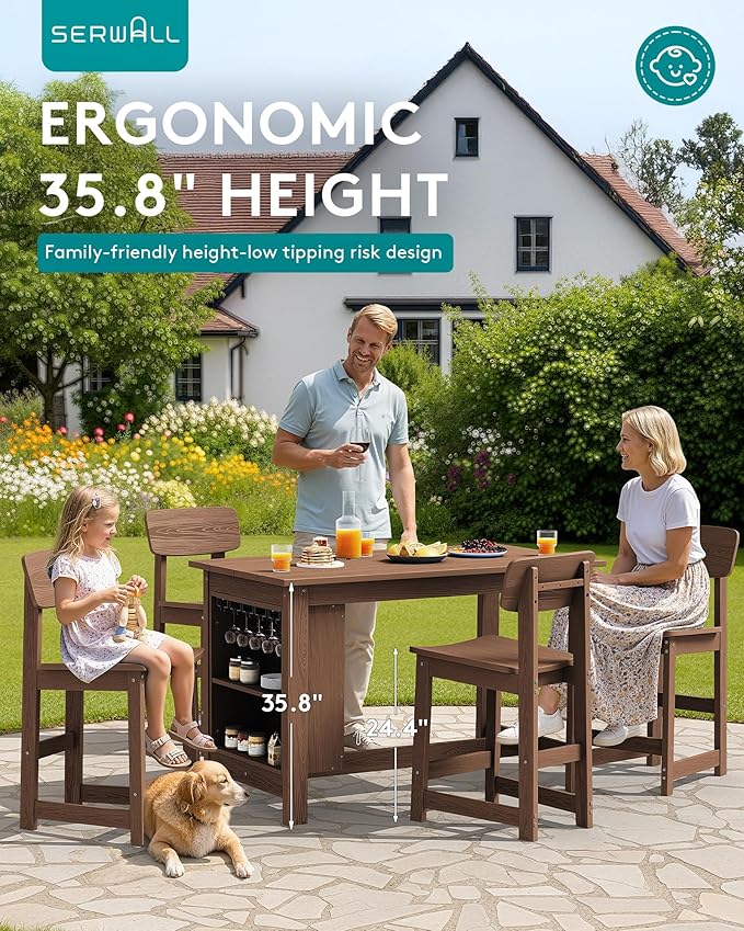 SERWALL Outdoor Bar Table, All Weather HDPE 36" Counter Height Dining Ta...