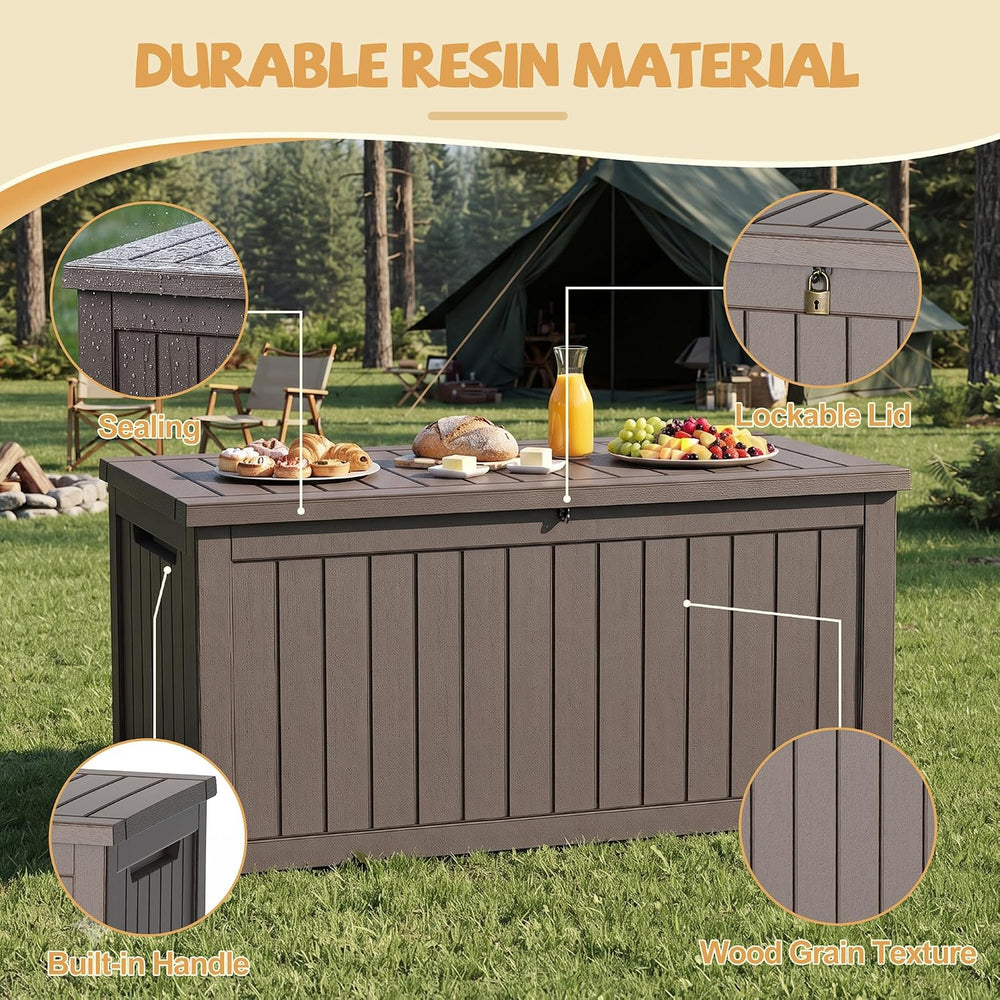 EFU Outdoor Storage Box Waterproof, 360 Gal Gen 2 Resin Deck Box Gas Struts