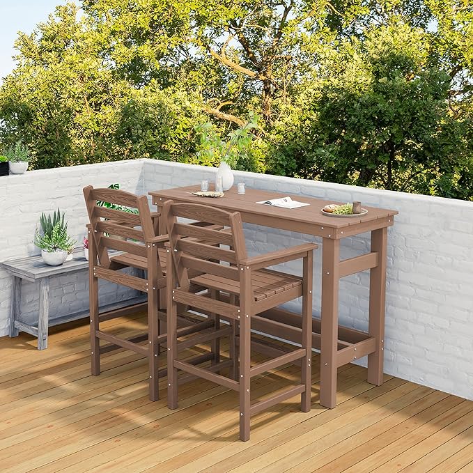 SERWALL Outdoor Bar Set - 4 Adirondack Bar Chairs & Bar Height Table with...