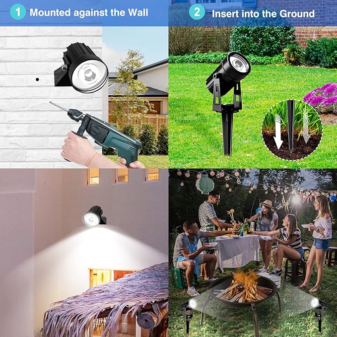 T-SUNUS Solar Spot Lights Outdoor White Christmas 4 Pack IP65 Waterproof Land...