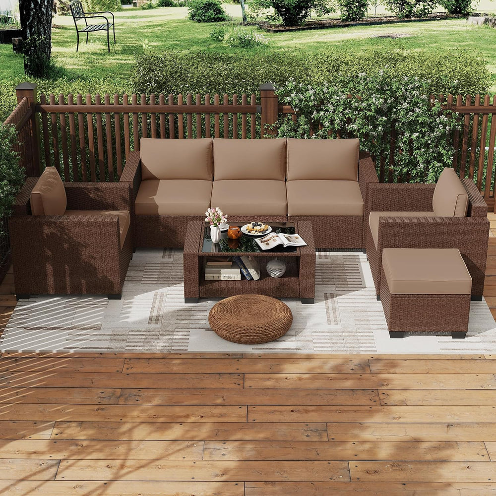 KIGOTY Patio Furniture Set 7 PCS Patio Conversation Sets, All-Weather PE Ratt...