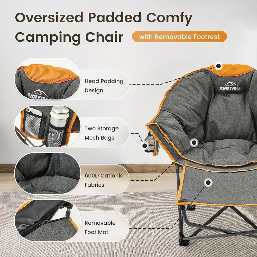 Oversized Padded Comfy Camping Chair with Removable Footrest,Orange