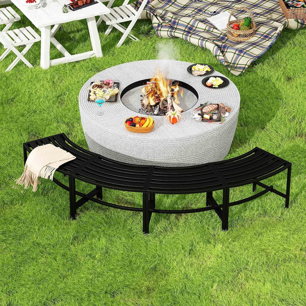 Metal Outdoor Curved Fire Pit Bench Set of 4, Fire Pit Seating Waterproof, St...