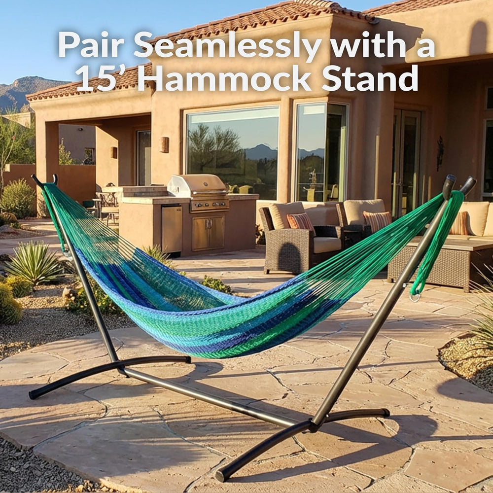 Sunnydaze Mayan XXL Double Heavy-Duty Hammock for Outside, Tropical Lagoon