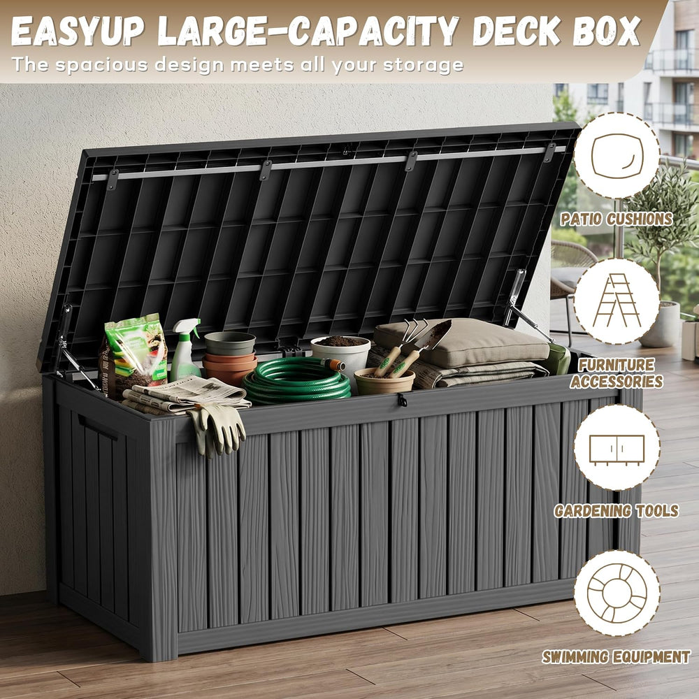 EasyUp 220 Gallon Deck Box Waterproof Lockable Outside Storage Box, Black