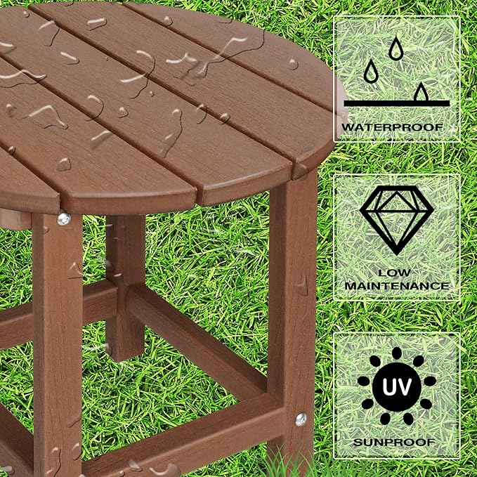 LZRS Round Adirondack Patio Side Table End Table, Outdoor Side Tables for Pat...