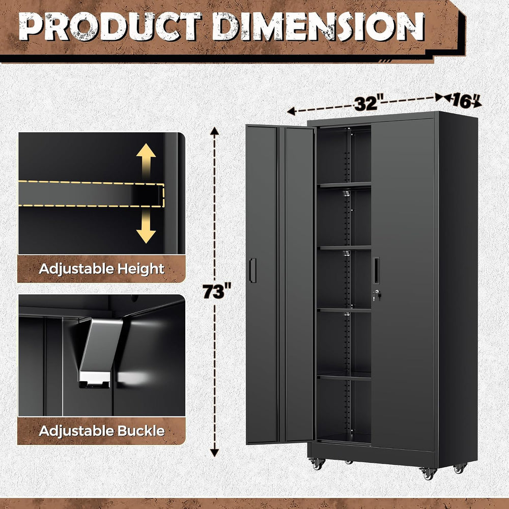 INTERGREAT Metal Storage Cabinet with Wheels, 73" Rolling Storage Cabine...