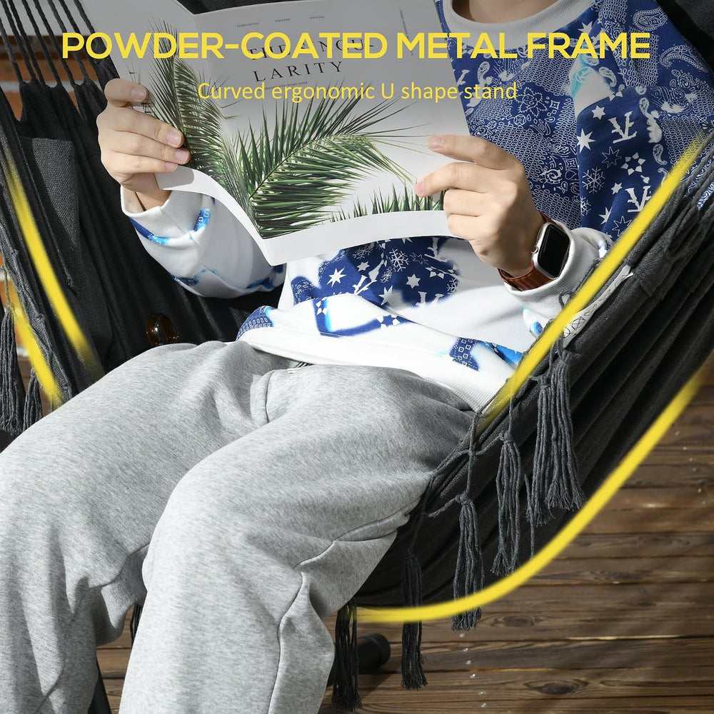 Outsunny Patio Hammock Chair with Stand Side Pocket Headrest Dark Gray