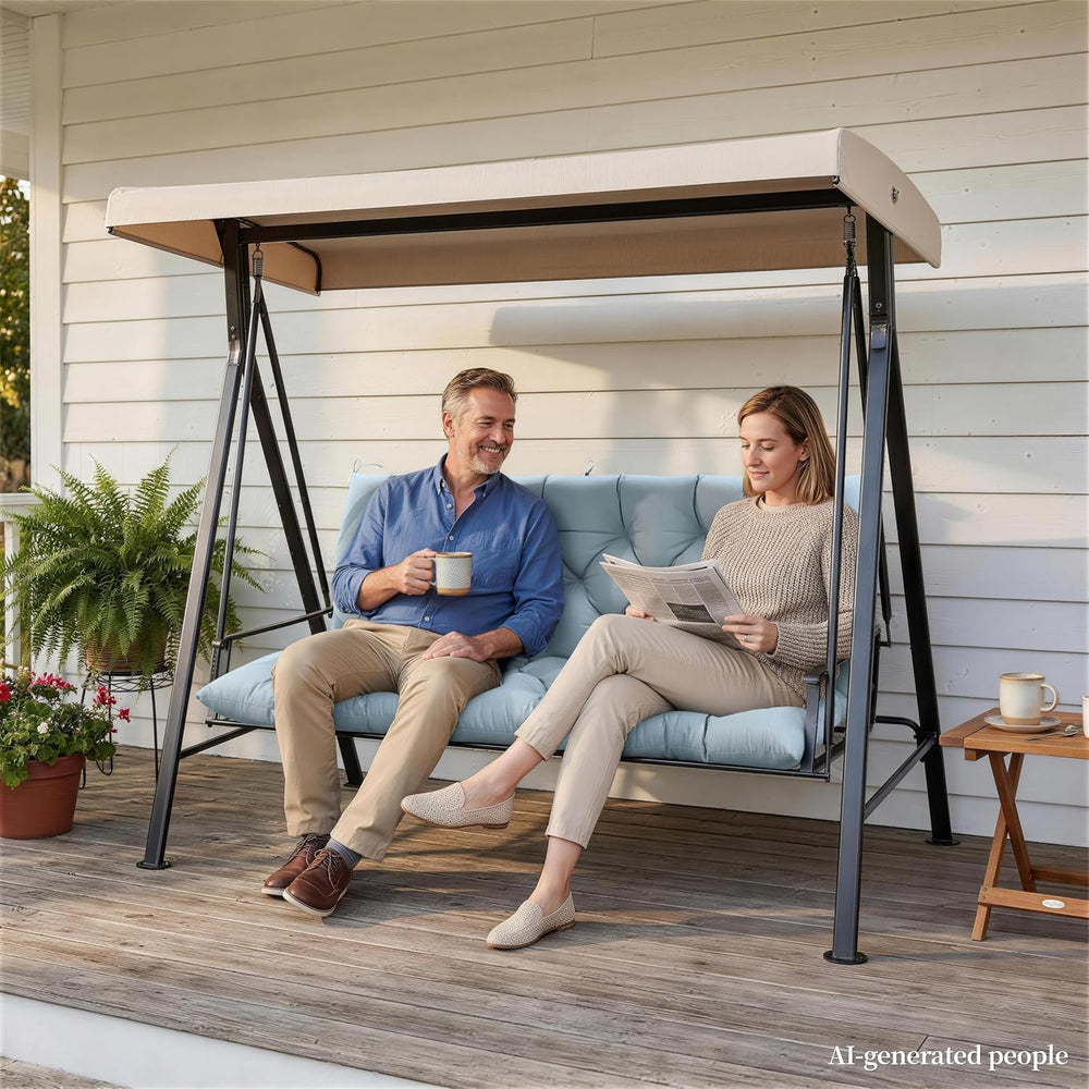 Porch Swing Cushion with Backrest, Waterproof, 60x40x5 in, Sky Blue