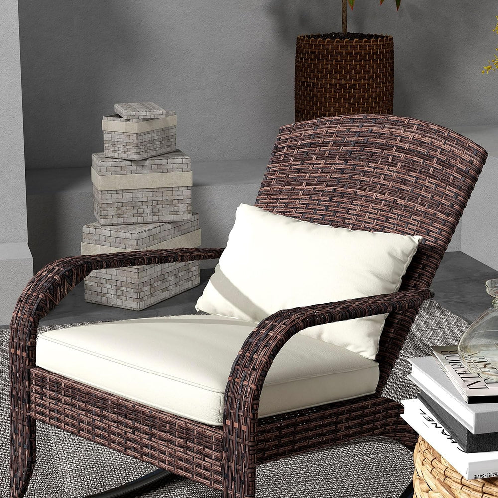 Outsunny Outdoor Wicker Adirondack Rocking Chair, Cream White & Mixed Brown