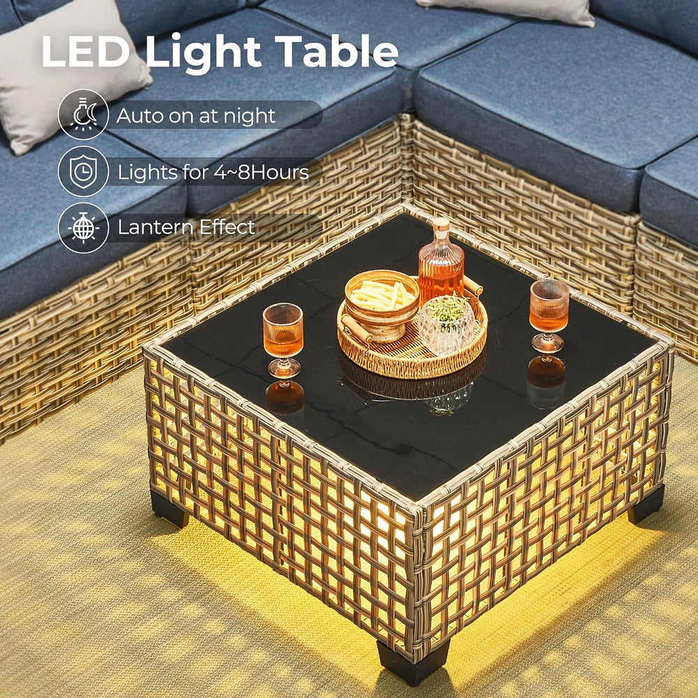 HOOOWOOO Sectional Patio Furniture Set With Fire Pit Table,10 Pieces Wicker O...