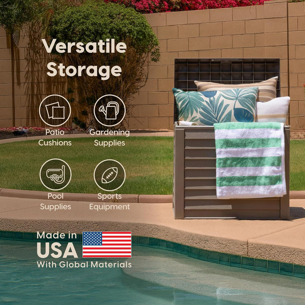 IRIS USA 35 Gallon Outdoor Deck Box, Lockable, Weather-Resistant, Brown
