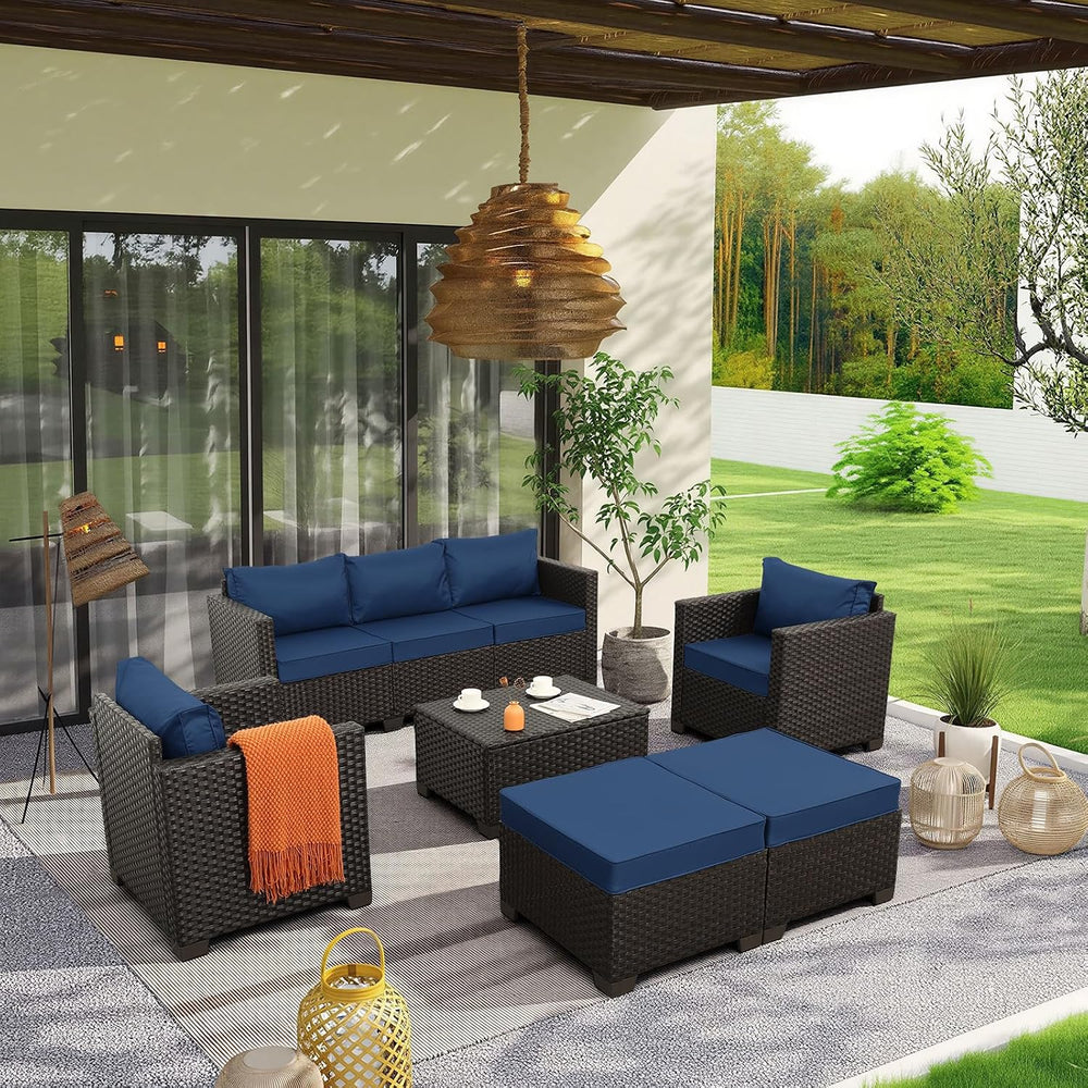 Rattan Star 6 Pieces Patio Outdoor Furniture Conversation Sets Patio Wicker S...