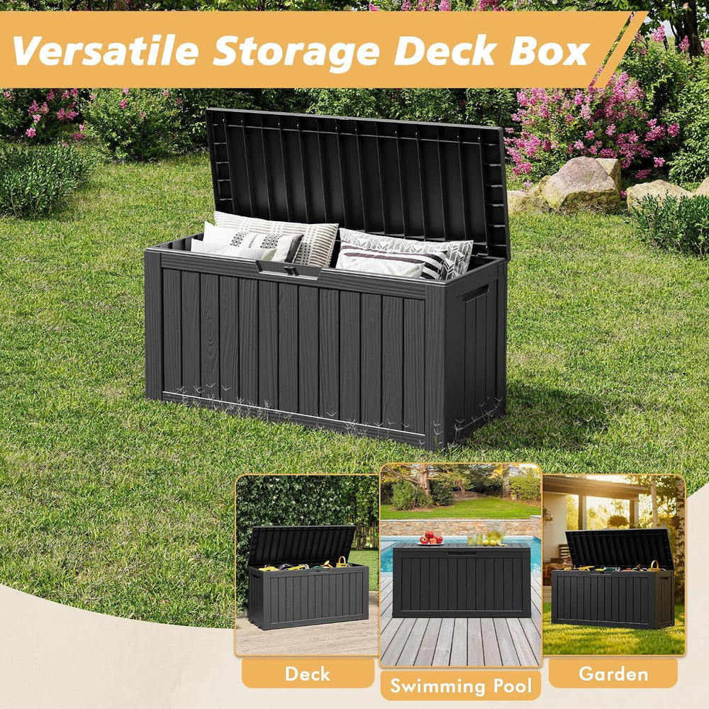 Fancyango 85 Gallon Large Outdoor Storage Deck Box Waterproof, Carbon Black
