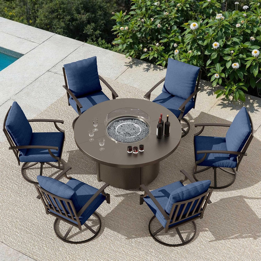 7 Piece Metal Outdoor Patio Furniture Set with 48"/55000 BTU Round Fire ...