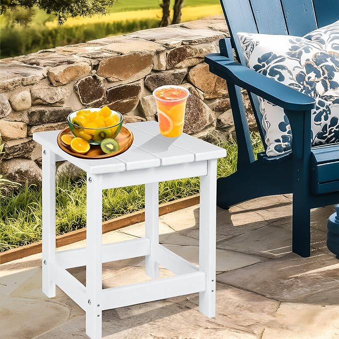 LZRS Adirondack Square Outdoor Side Table for Patio, Pool Composite Patio Tab...