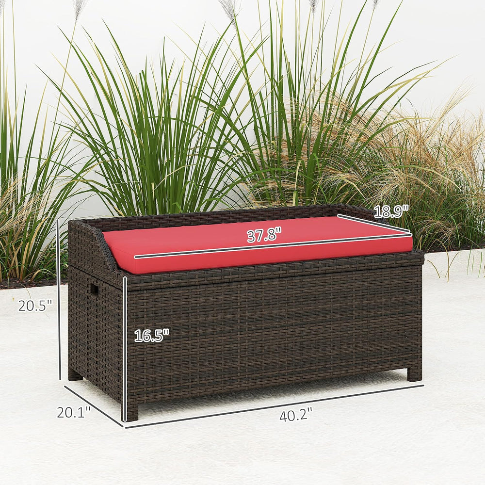 Outsunny 34 Gallon Outdoor Wicker Storage Bench Deck Box Red