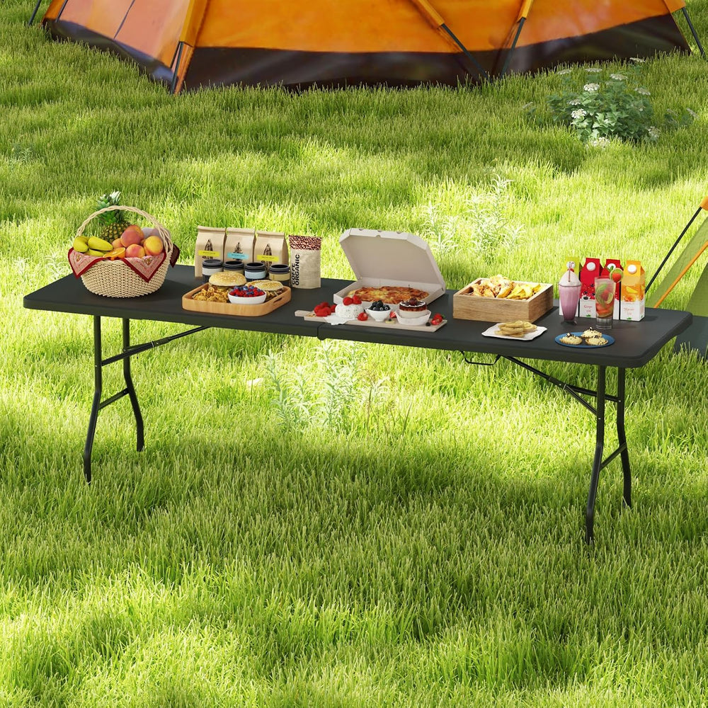 Tangkula 8 FT Folding Table, Indoor Outdoor Foldable Plastic Table