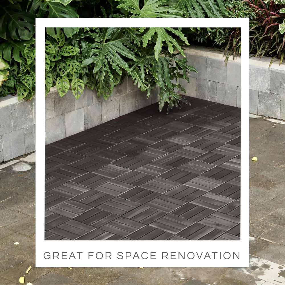 THYOI Premium Deck Tiles, 10 Pcs Patio Flooring - Black - Crossed Pattern