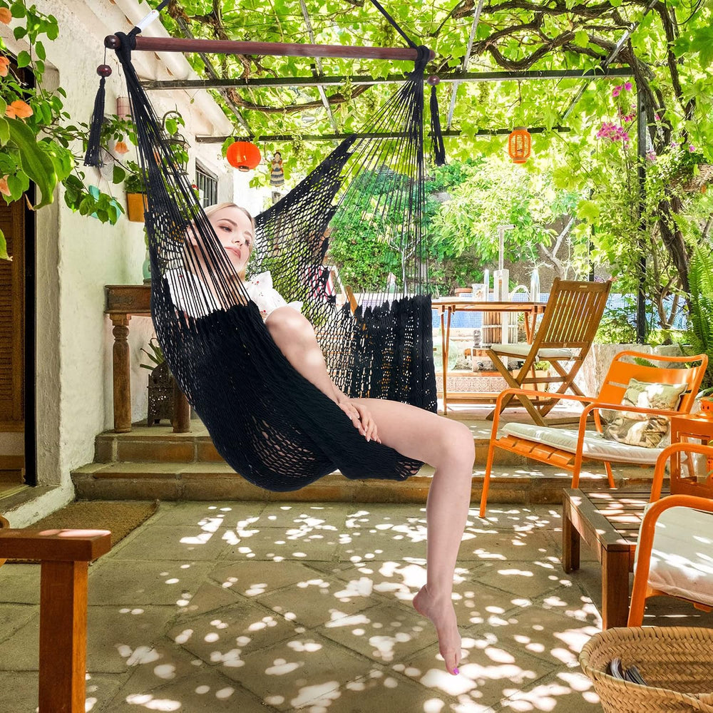 Caribbean Hammock Chair with Footrest - 40 inch - Soft-Spun Polyester - (Black)
