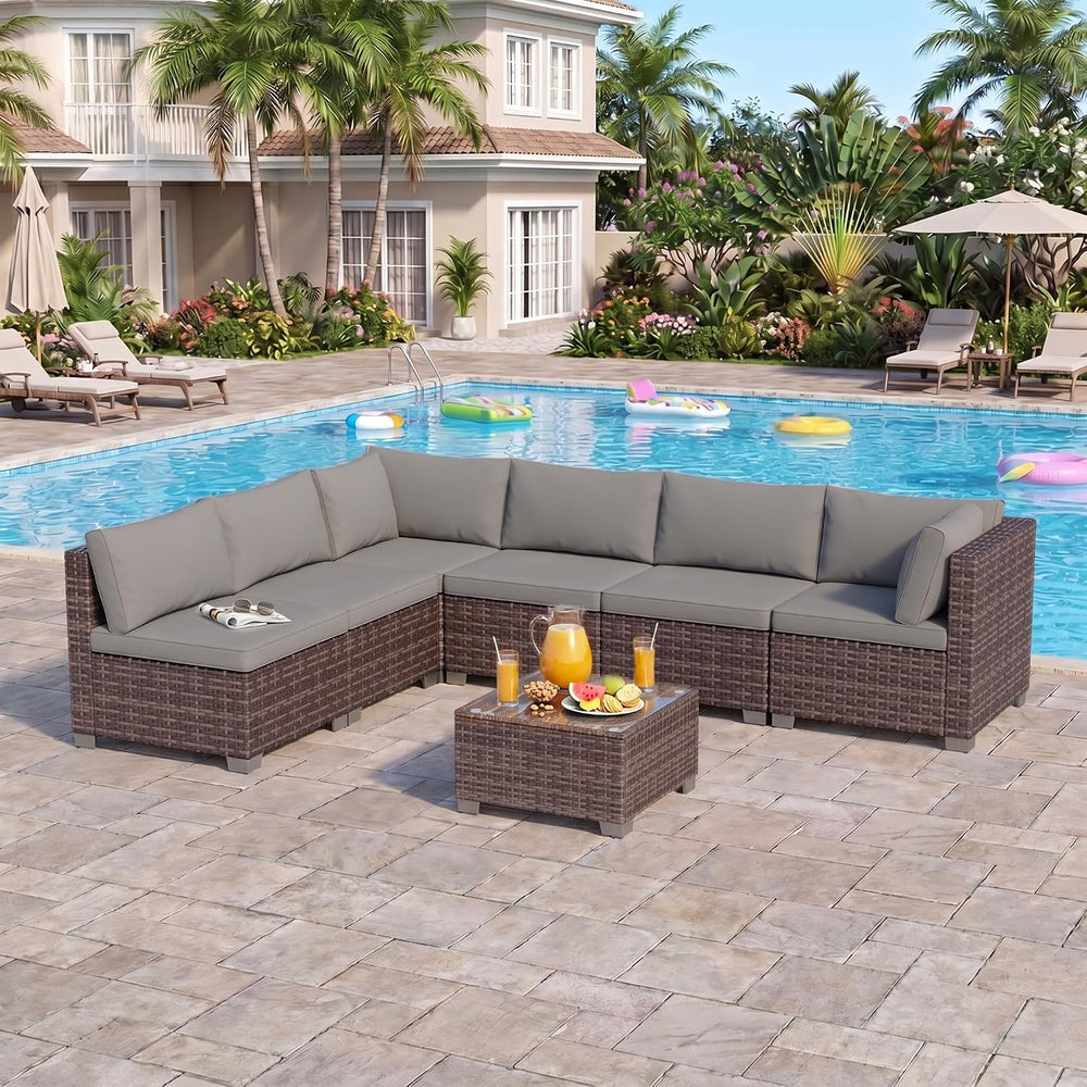 Ahomly 7-Piece Patio Furniture Set, Outdoor Sectional Couch, Grey