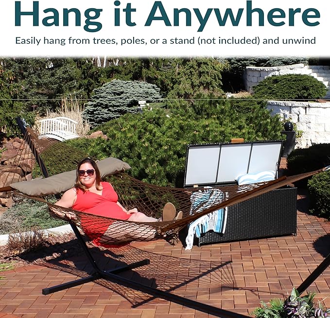Sunnydaze Cotton Rope Hammock for Outside - 450-Pound Capacity Indoor or Outd...