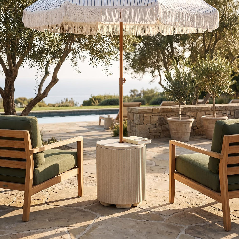 Patio Table for Umbrella, Pool Side Table, 2 Pack, Beige