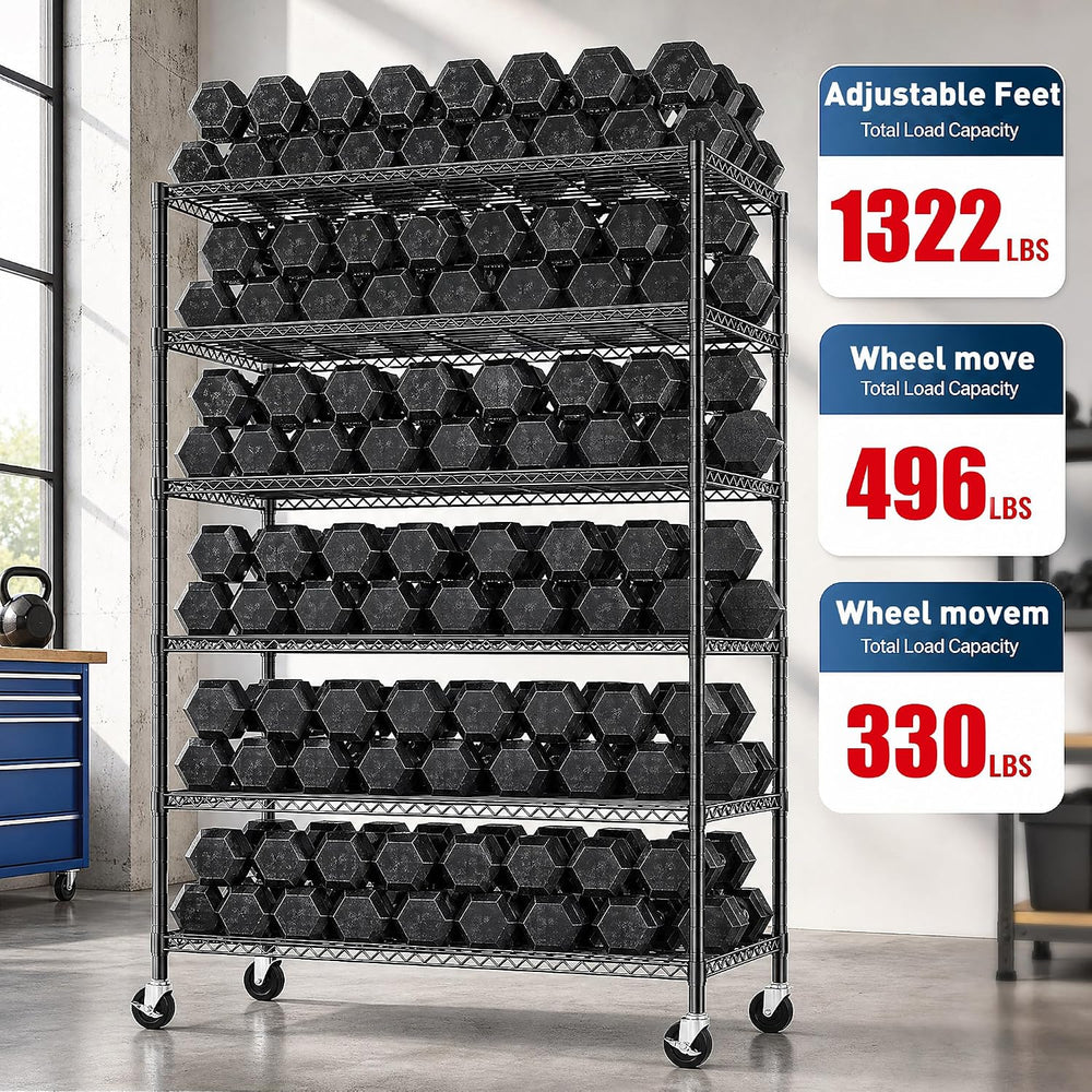 Romorgniz Heavy Duty 6-Tier Rolling Storage Shelves with Wheels for Garage