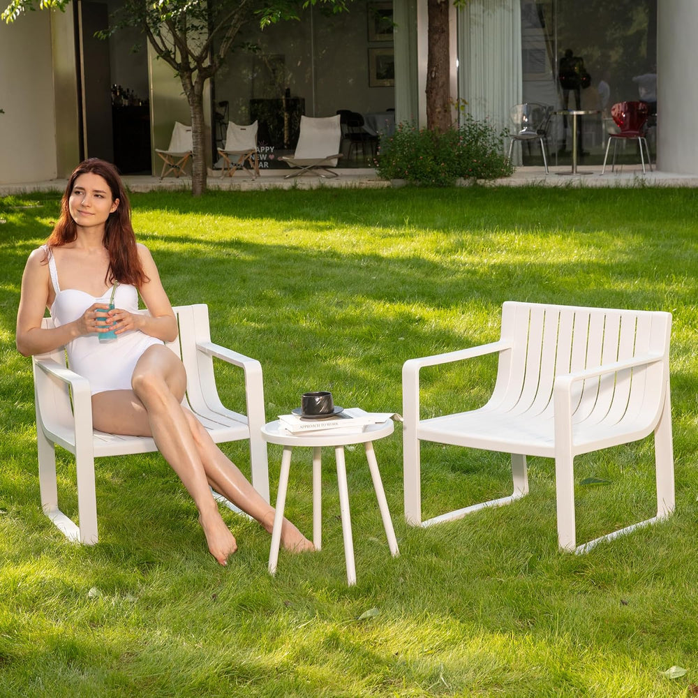 Werph 3 Pieces Outdoor Furniture Patio Table and Chairs Set, White