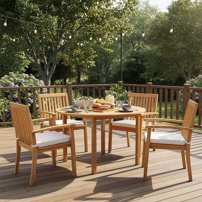 Tangkula 44" Round Outdoor Dining Table for 4, Acacia Wood 4-Person Larg...