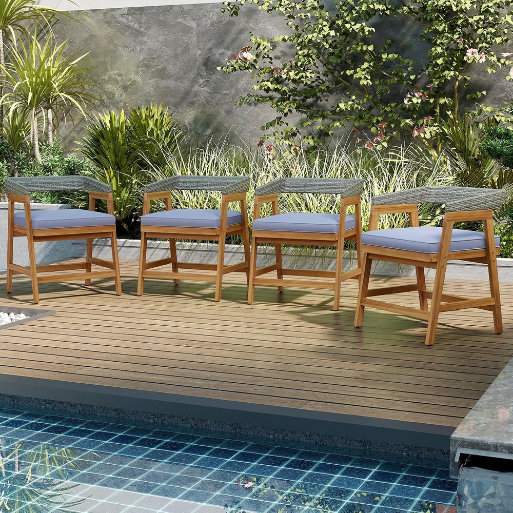 Tangkula 5 Piece Patio Dining Set for 4, Outdoor Solid Wood Round Table with ...