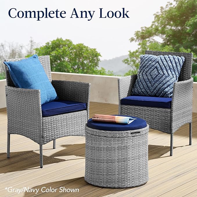 Best Choice Products Round Wicker Ottoman, Multipurpose Outdoor Furniture for...