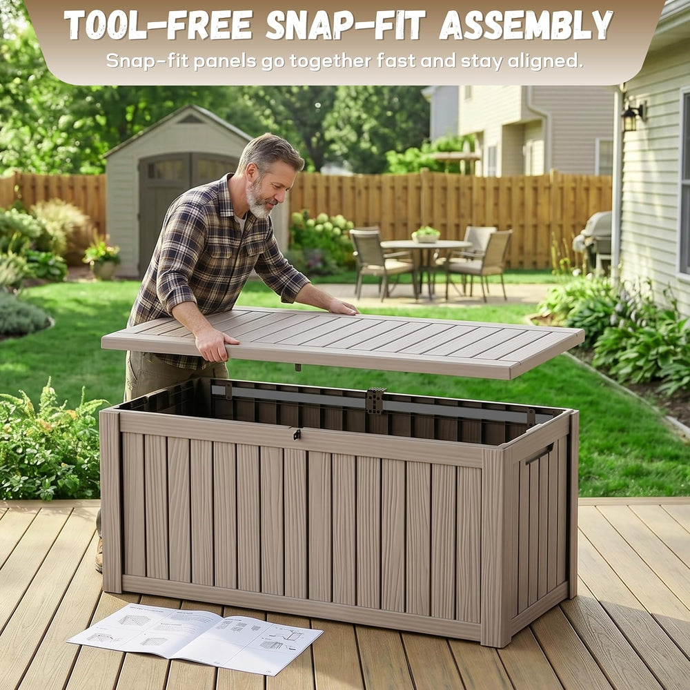 EasyUp 210 Gallon Deck Box Waterproof Lockable Outside Storage Box, Grey