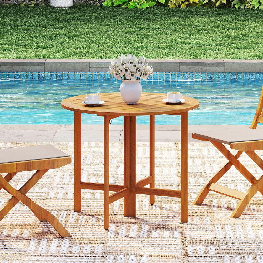 Tangkula 36 Inches Outdoor Folding Round Dining Table, No Assembly Required
