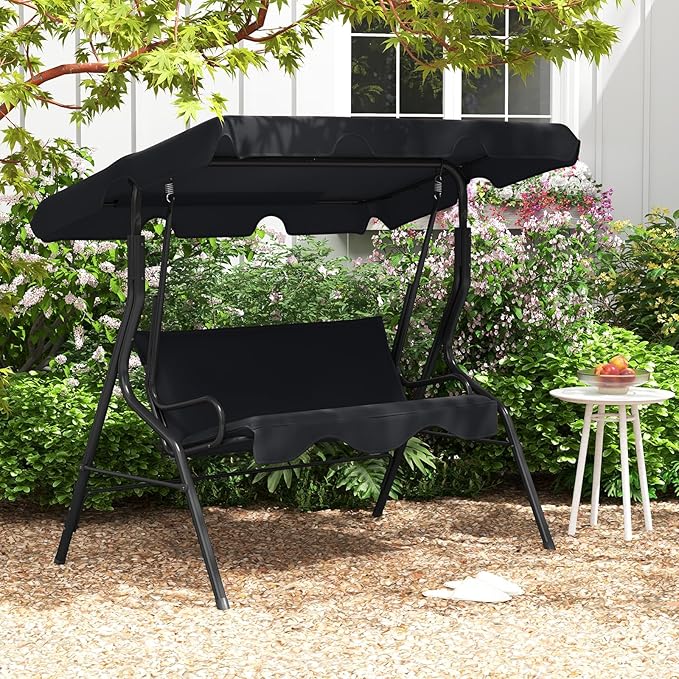 Tangkula 3 Person Porch Swing, Patio Swing with Removable Cushion & Powde...