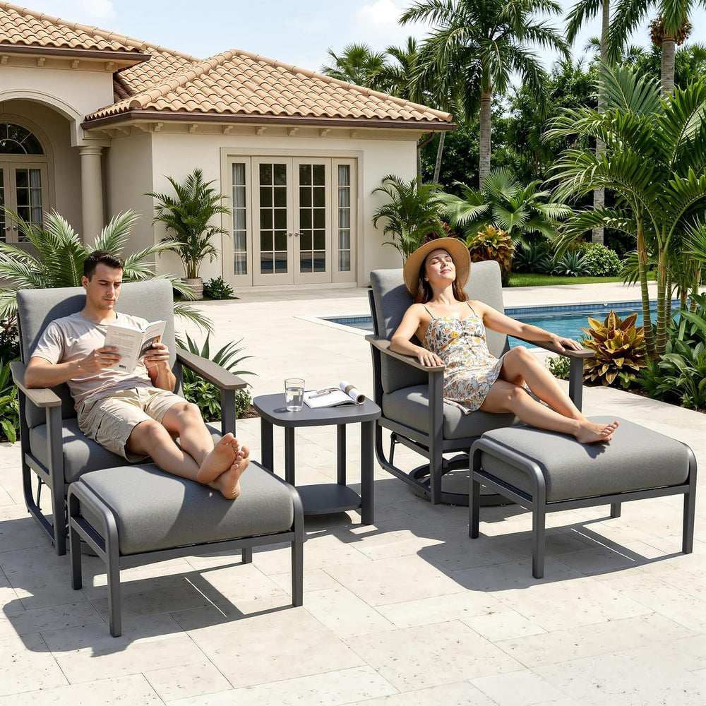 Aluminum Patio Swivel Rocking Chair Outdoor Bistro Set with Ottomans