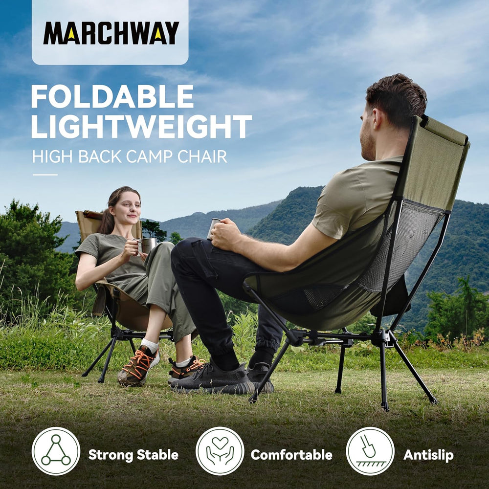 MARCHWAY Lightweight High Back Folding Camping Chair with Head Support
