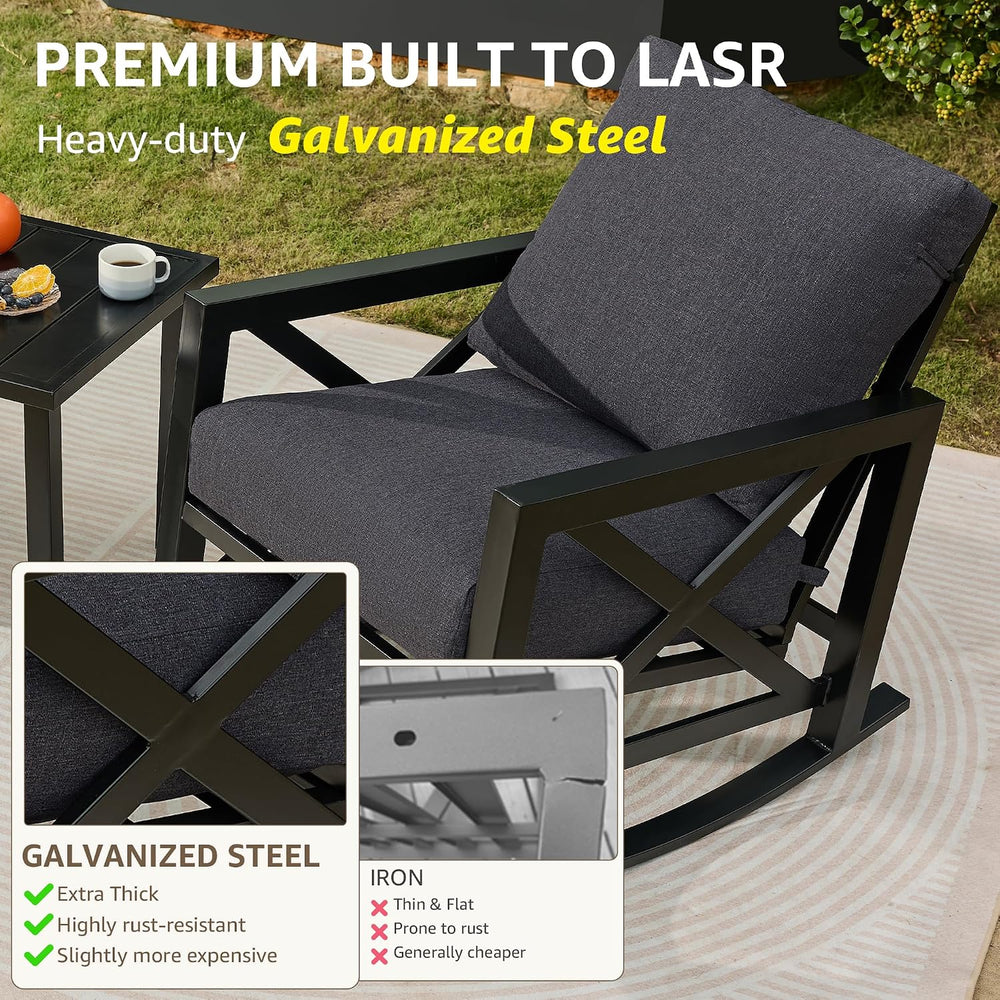 NATURAL EXPRESSIONS 3 Piece Patio Rocking Bistro Set, 6.5'' Thick Cus...