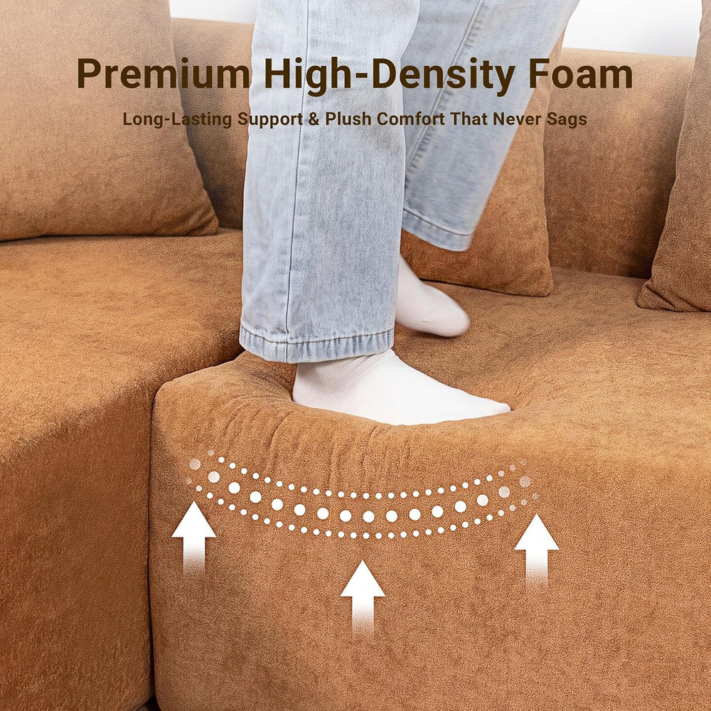 Claiks 106" Cloud Boneless Couch, Left Chaise Sofa, Brown