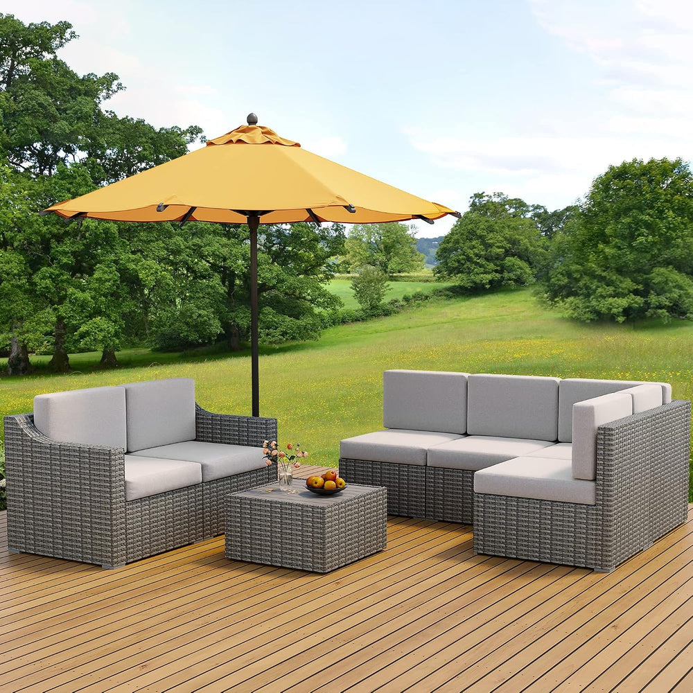 HAPPATIO 7 Piece Patio Conversation Set,Rattan Wicker Outdoor Sectional Sofa,...