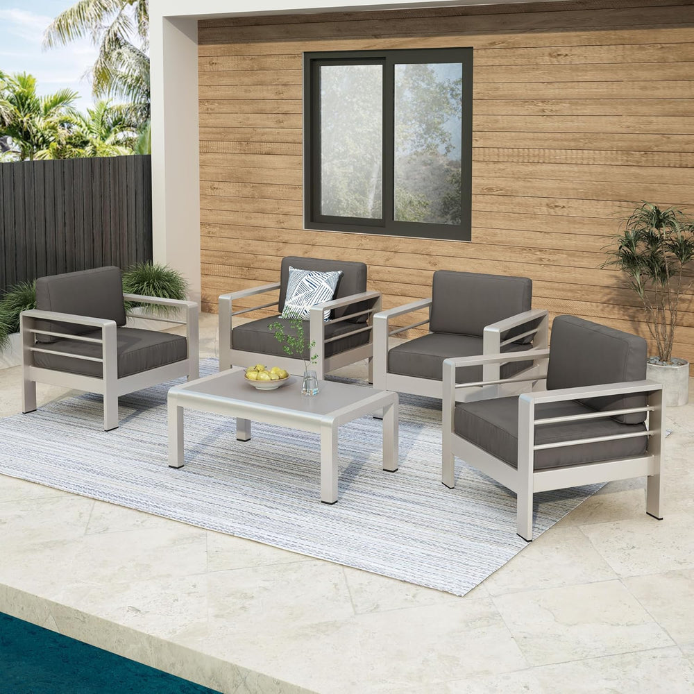Christopher Knight Home Crested Bay Aluminum Patio Chat Set, 5-Pcs Set, Khaki...