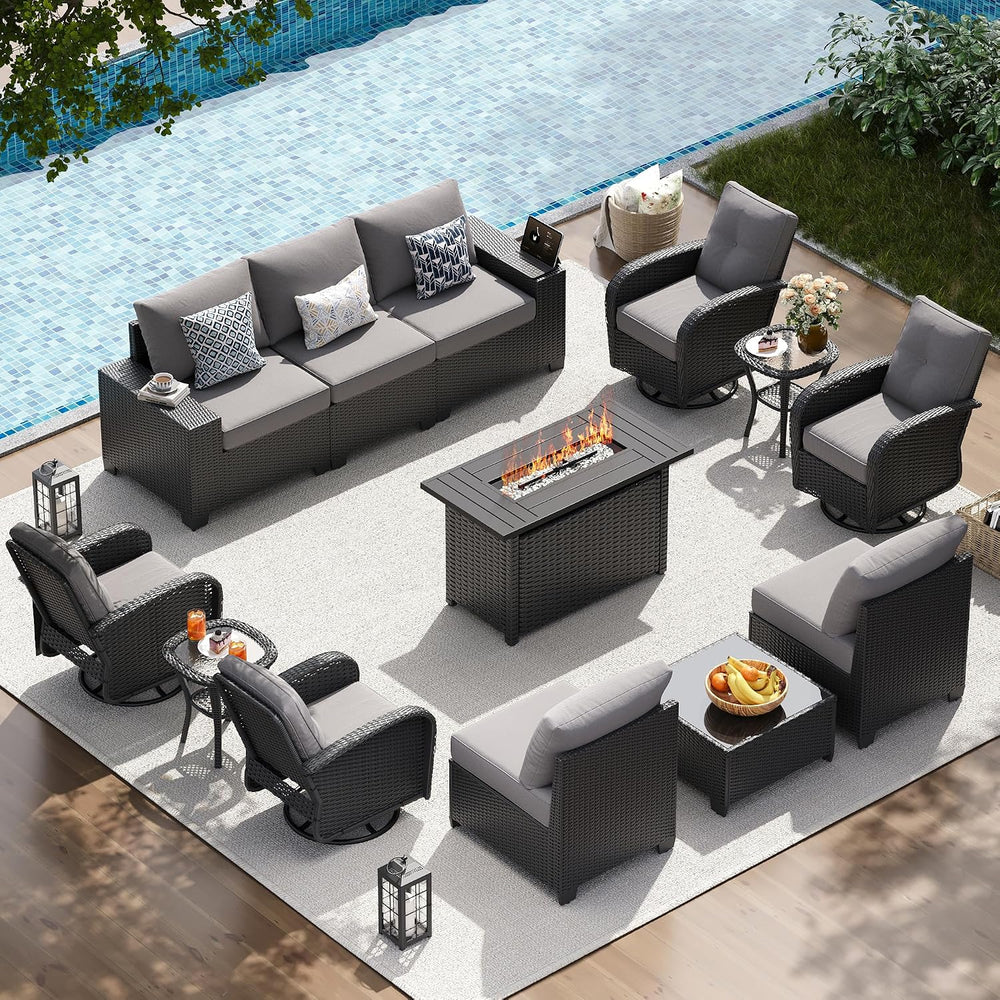LazySunsets 13 PCS Patio Furniture Set with 44'' Fire Pit Table, Outd...