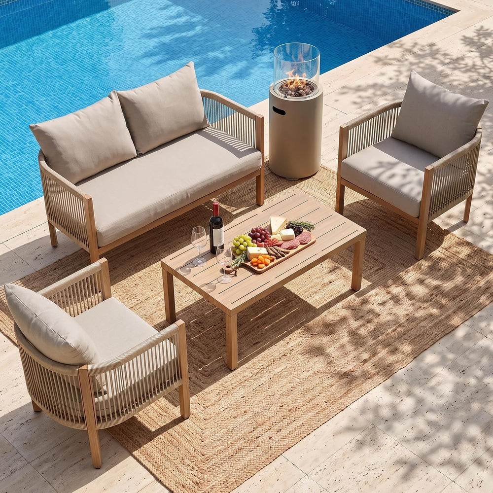 Patio Sofa Furniture Outdoor Loveseat Balcony Couch Apricot Beige