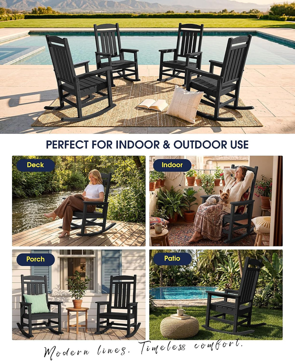 KINGYES Oversized Outdoor Rocking Chair for Adults, Porch Rockers, Black