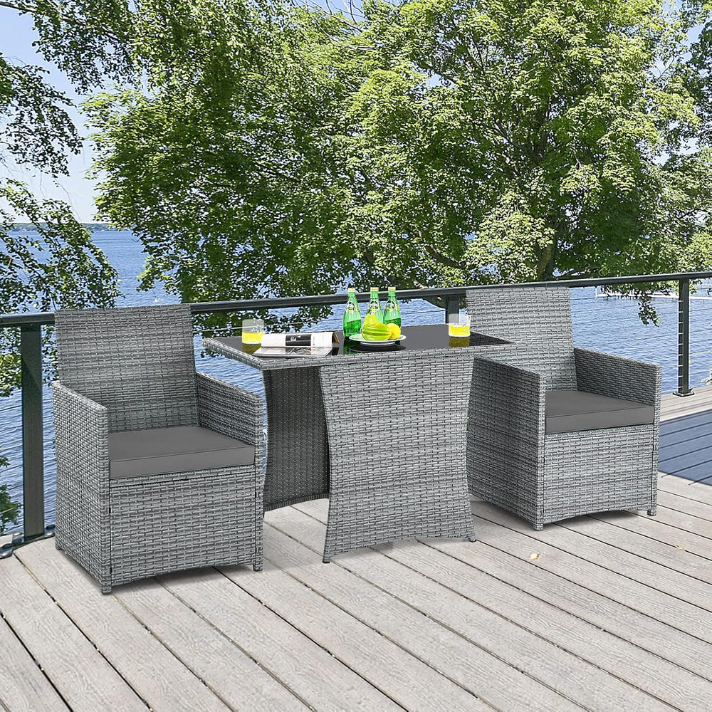 Tangkula 3 Pieces Patio Dining Set, Patiojoy Space-saving PE Rattan Bistro Se...